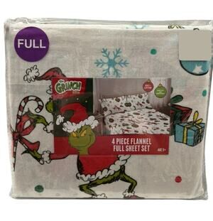 Dr. Seuss The Grinch FULL Flannel Sheet Set 4pc 100% Cotton Merry Grinchmas NEW